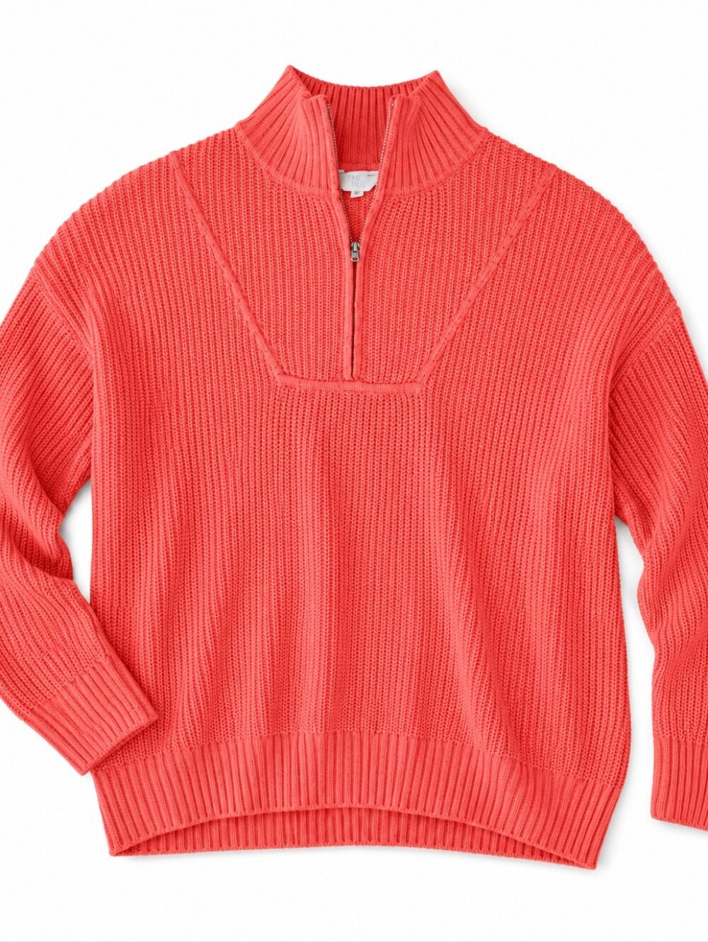 Time and Tru Coral Quarter Zip Ribbed Knit Sweater XXL